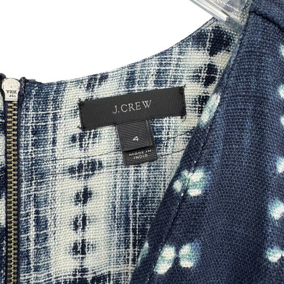 J. Crew Navy Blue Tie Dye Print Woven Canvas 100% Cotton V-neck Sheath Dress - Picture 10 of 12